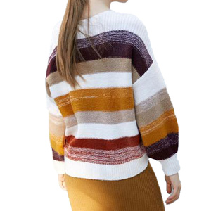 Pull chaud en <span class=keywords><strong>laine</strong></span> mérinos pour dames en tricot ample à col rond à rayures colorées - Product Image 3
