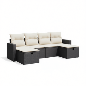 Ensemble de canapés de patio extérieur moderne noir avec coussins crème, ottoman de rangement, meubles modulaires pour jardin et terrasse - Product Image 1