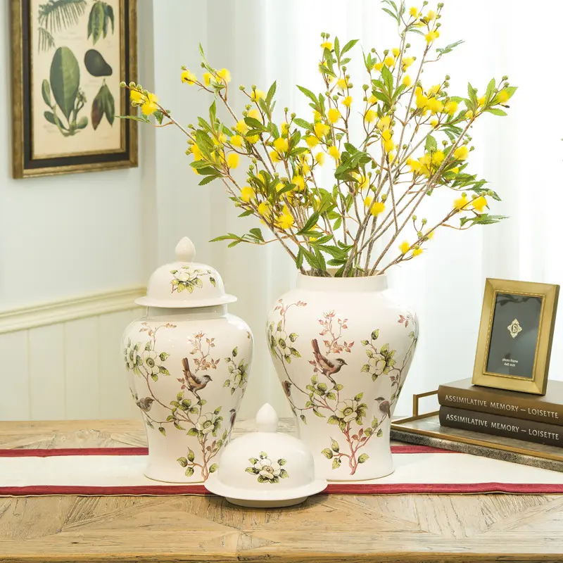 New Chinese Handmade Glazed Surface Porcelain Flower With Lid Ginger Jar Ceramic Vase