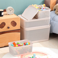 Panier de rangement moderne en plastique pour la maison, panier à linge, organisateur de vêtements, conteneur de rangement à motif rotin avec couvercle, vente en gros