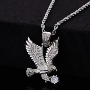 Collar de Hip Hop con Cadena Chapada <span class=keywords><strong>en</strong></span> Oro, Colgante de Águila Voladora, Tótem de Halcón, Cuerda Trenzada, Circonita Cúbica Completa, Joyería Larga Brillante de CZ - Product Image 4