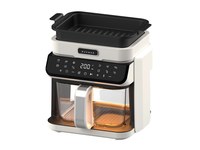 Friteuse à air 5,5 L avec panier vapeur, panier en verre transparent, cuisson visuelle, panneau tactile multifonction pour la cuisson, la rôtissage et la grillade