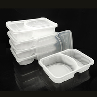 Boîte à lunch rectangulaire jetable en PP à 2 compartiments avec couvercle séparé, qualité alimentaire, compatible micro-ondes, compatible congélateur, recyclable, pour plats à emporter