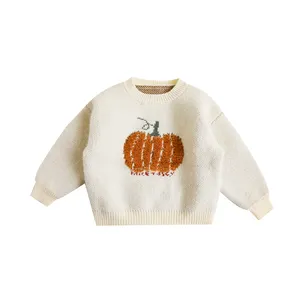 Q2338/Quality Autumn Kids Pumpkin Sweater Knitted Long Sleeves Pullover Pants Two Pcs Sets Girls Sweater Outfits For 1-8 Year
