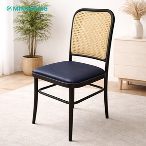 MINGMENG Round Restaurant <b>Table</b> Set with <b>Rattan</b> Back Chairs Metal Frame Glass Top Modern <b>Dining</b> Furniture for Commercial Use - Product Image 2