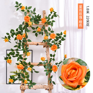 ดอกกุหลาบประดิษฐ์แบบเถาวัลย์ ยาว 1.8 เมตร 22 ดอก สีครีม สำหรับตกแต่งงานแต่งงาน แขวนผนัง - Product Image 3