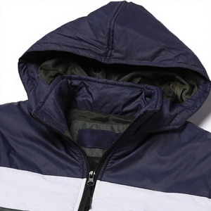 Men's Eco-Friendly High Street Color Block Hooded Puffer Jacket Winter Zipper Closure <b>Fleece</b> Knitted Polyester Fiber Filled - Product Image 3