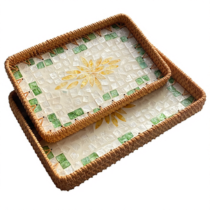 Handgemaakte natuurlijke rotan licht luxe retro opberg fruit schaal voor thuis woonkamer restaurant koffie dienblad dessert - Product Image 1