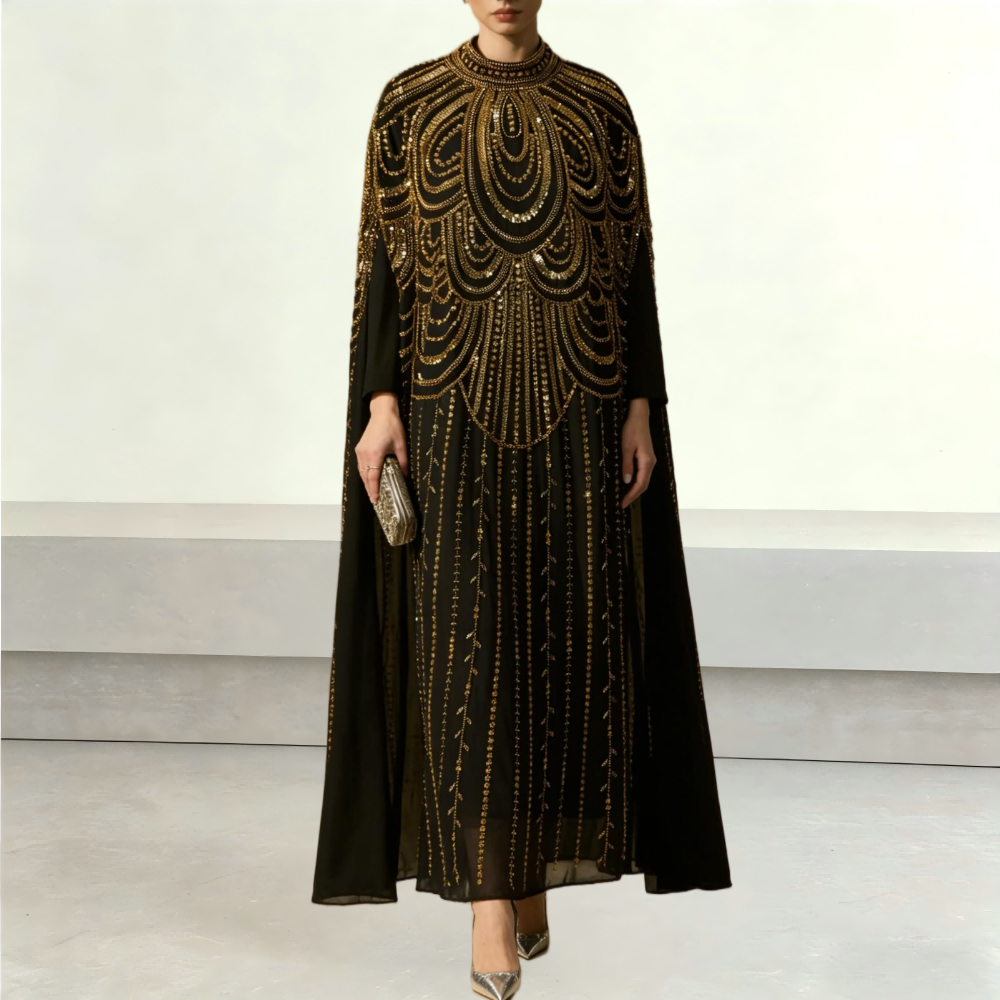 Buy In Bulk Kaftan Black Gold Machine Embroidery Luxury | Alibaba.com