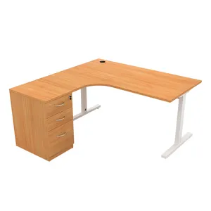 שולחן פינתי עם שולחן רדיאלי גבוה משמאל בצד שמאל עם דלפק קצה שולחן העבודה עם מוט מתכווננת אחד