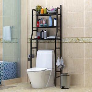 Nhà Vệ Sinh Trên Cao Phòng Tắm Nhà Vệ Sinh Kệ Đa Tầng Khăn Giá Đa Chức Năng Kim Loại Phòng Tắm Lưu Trữ Giá Với Móc - Product Image 2