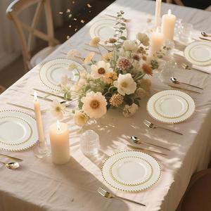 Clear <b>Plastic</b> Plates with Gold Beads 13 Inch White Round Charger Underplate Bulk Disposable Tableware for Event Rental - Product Image 2
