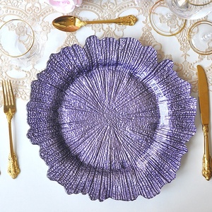 Assiettes de présentation vintage en <span class=keywords><strong>verre</strong></span> or rose irrégulières à motif récif vert émeraude pour événements - Product Image 4
