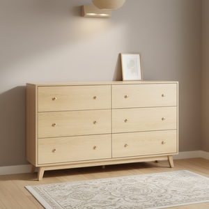 Cómoda moderna minimalista de madera con 6 cajones, organizador de almacenamiento de madera clara para sala de estar con dispositivo antivuelco - Product Image 2