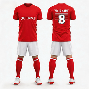 Maillots de football personnalisés en gros d'usine OEM, respirants, 100 % polyester, à manches courtes, vêtements de sport d'été pour adultes et enfants - Product Image 1