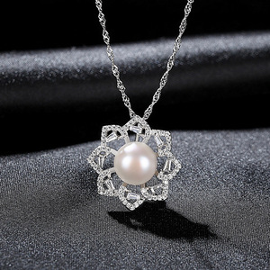 Collar con Colgante de Flor de Perla de Agua Dulce de Plata de Ley S925 para Mujer, Chapado en Oro, Joyería Elegante, Fabricante, Venta al por Mayor - Product Image 4