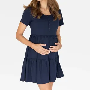 Navy Short Sleeve Tiered breastfeeding dress nursing dress breastfeeding clothes maternity clothes pregnant women dresses