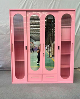 Armoire métallique multifonctionnelle à 4 portes avec miroir, tringle à vêtements, étagères et tiroirs