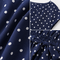Robe Midi Femme Bleu Marine Pois Manche Courte Taille Nouée Ligne A Été Casual Resort OEM ODM Fournisseur Grossiste Usine Custom