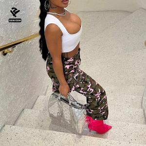 T8034 Clothing Manufacturers <strong>Women</strong> Camouflage <strong>Cargo</strong> Pants Straight Wide Leg <strong>Trousers</strong> With Pockets Streetwear Designer Clothes - Product Image 2