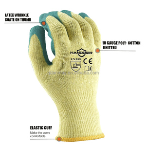 Construcción Algodón Punto Palma Sumergido Látex Arrugado Recubierto Cómodo Negro + Rojo Guantes de mano de trabajo baratos - Product Image 2