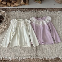 Chemisier à manches longues pour bébé fille avec col à volants en maille superposée, style princesse, pour le printemps et l'automne, idéal pour les occasions quotidiennes, décontractées ou de fête