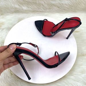 Sandales à lanières tendance pour femmes, en PU, semelle extérieure en caoutchouc, talon fin, noires, à bout pointu, avec boucle, pour l'été, vente en gros transfrontalière - Product Image 5