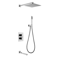 Système de douche encastré chromé avec robinet, ensemble de mitigeur de douche dissimulé à effet pluie pour salle de bain