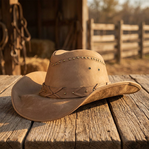 Meilleur prix BS International NAD5436 Chapeau de cowboy décontracté en cuir véritable, design vintage, écologique, personnalisé, artisanat de mode - Product Image 6