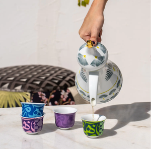 Ceramic Arabic Coffee <b>Pot</b> and Cups <b>Set</b>, Luxury Dallah Coffee <b>Pot</b> with Calligraphy Design Cups, Ramadan/Eid <b>Tea</b> & Coffee Service - Product Image 4