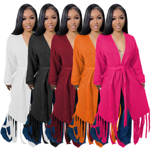 <span class=keywords><strong>2022</strong></span> moda ahueca hacia fuera con flecos Otoño Invierno abrigo de punto gabardina suéter de gran tamaño <span class=keywords><strong>cárdigan</strong></span> de punto largo para <span class=keywords><strong>mujer</strong></span> - Product Image 4