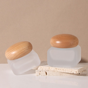 Ensemble de flacons cosmétiques en verre avec logo personnalisé, finition mate, 20 ml, 50 ml, 120 ml, flacon pompe givré de luxe, pot à crème, couvercle en bois massif - Product Image 3