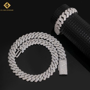 Hiphop Chain Link Jewelry VVS Moissanite <b>Statement</b> <b>Necklace</b> 925 Silver Rhodium Plated Baguette Cut Miami Cuban Link Chain - Product Image 2