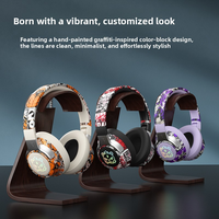 Nouveaux écouteurs sans fil supra-auriculaires camouflage graffiti V5.4 avec éclairage RGB, suppression du bruit ENC, faible latence SYT12 pour le sport