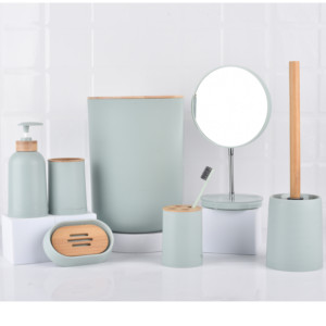 6 piece plastic bamboo bathroom accessories set