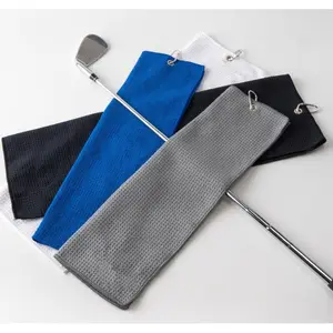 免费样品空白超细纤维运动高尔夫球毛巾供应商定制标志超细纤维华夫饼干高尔夫毛巾，带索环和挂钩