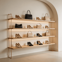Comptoir de magasin de chaussures haut de gamme |   Meubles de présentation en bois verni sur mesure pour les marques de centres commerciaux