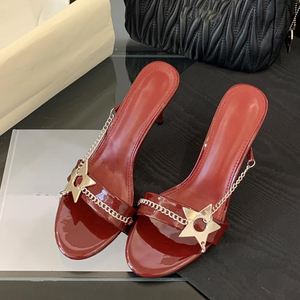 Women's Metal Star Decor High Heels Shoes Single Band on Mules <b>Pumps</b> Open Toe Chain Dress Sandals - Product Image 4