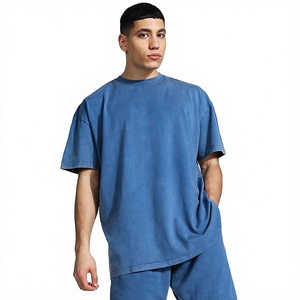 Hot Selling Oversized Acid Washed Cotton Tee for Men Heavyweight Drop Shoulder Cropped Fit Vintage T-Shirt For Men - Product Image 5