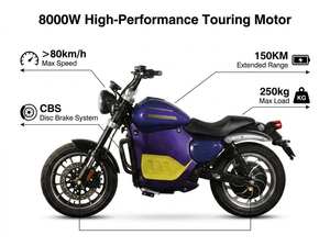 Motocicleta Eléctrica JILA de 72V y 8000W, de Alta Velocidad (Más de 80km/h), Deportiva, con Batería de Litio y Capacidad de Carga de 250kg - Product Image 6