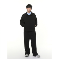 Ensemble de survêtement décontracté 2 pièces pour homme : pull oversize à col montant et demi-boutons, et pantalon large à cordon de serrage