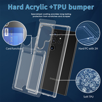 Casing Handphone Anti Benturan Bahan Akrilik Keras+TPU Transparan dengan Slot Kartu untuk Samsung Galaxy S21 S23 S24 S25 S26 Ultra