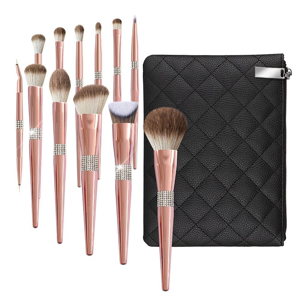 Sac à fermeture éclair diamant en laine renard de neige or rose 12