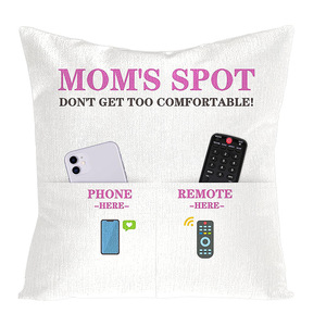 Pocket Pillowcase Square Flax Print Removable Home <b>Cushion</b> Cover With <b>Storage</b> Pockets For Controller And Bottle - Product Image 5