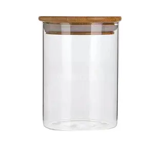 蜂蜜糖果饼干食品级储存容器玻璃罐套装，带竹木软木盖，用于食品储存