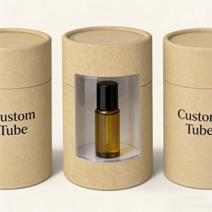 Custom Color Printing Logo Kraft Round Paper Tube Cylinder Cardboard Bottle Box Tube With PVC <b>Window</b> for Cosmetic Oil Packaging - Product Image 3