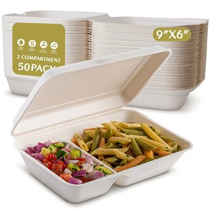 100% 堆肥化可能なサトウキビバガス食品容器6*6 "クラムシェルバーガーボックス8*8" 9*9 "9*6*3" バガスランチボックス - Product Image 3