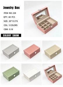 Boîte <span class=keywords><strong>à</strong></span> <span class=keywords><strong>bijoux</strong></span> <span class=keywords><strong>à</strong></span> motif <span class=keywords><strong>à</strong></span> carreaux LG7318 <span class=keywords><strong>avec</strong></span> <span class=keywords><strong>miroir</strong></span> <span class=keywords><strong>intégré</strong></span>, étui de rangement classique en cuir PU pour boucles d'oreilles, bagues, collier pour filles - Product Image 3