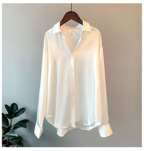 I-0341 Blouse <span class=keywords><strong>en</strong></span> <span class=keywords><strong>satin</strong></span> vintage pour <span class=keywords><strong>femme</strong></span>, col <span class=keywords><strong>en</strong></span> V, manches longues, tendance printemps - Product Image 2