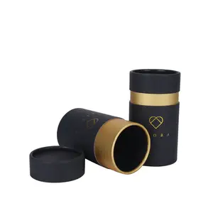 Caja de regalo de embalaje de cilindro redondo negro de alta calidad, tubo de núcleo de papel Kraft duro